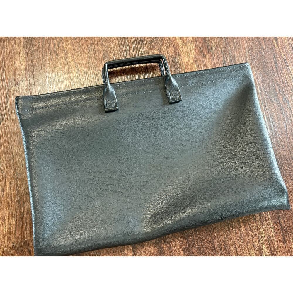 Vintage Hazel Black Leather Document Holder Zipper Portfolio Briefcase Work Case